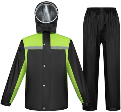 Freiesoldaten Traje de lluvia impermeable para hombre, con capucha, resistente al viento, chaqueta y pantalones para montar al aire libre, senderismo, pesca, verde, XXL