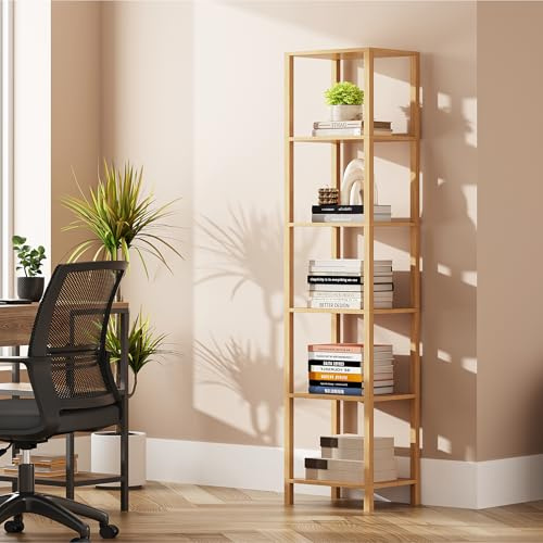 TUTOTAK Bookshelf, 6-Tier Tall Narrow Book Shelf for Small Space