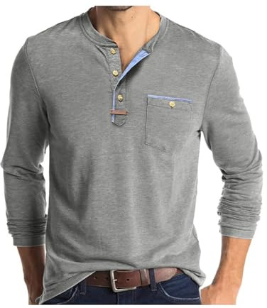 Henley T Shirt Manche Longue Homme Tshirt Col Roulé Boutonné Tee-Shirt Décontracté Coupe Régulière T-Shirts
