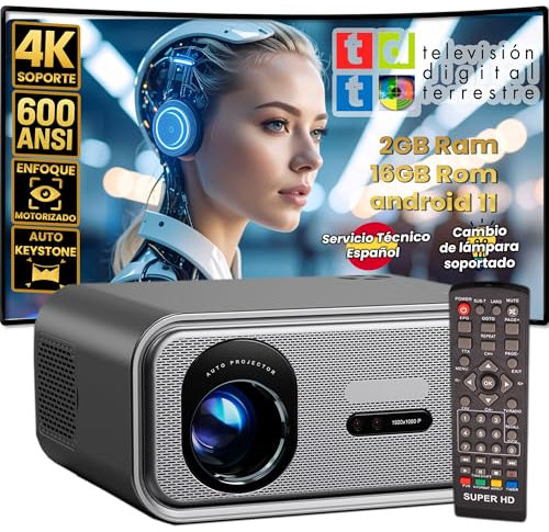 Unicview FHD3000 Proiettore con TDT, include DVB-T2 HD, Home Cinema con Android 11, 600 ANSI lumen, Auto Keystone, Messa a fuoco motorizzata, Keystone 4D, Zoom digitale, WiFi, Bluetooth, supporto 4K