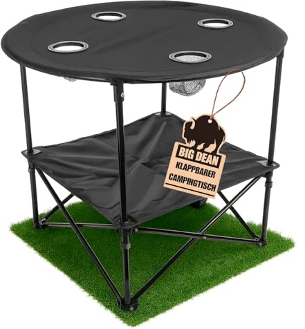 BigDean Campingtisch faltbar 4 Getränkehalter 2fache Ablage Camping Tisch Campingtisch klein inkl. Tragetasche
