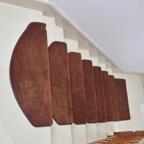 Alfombrillas para escaleras, medio arco, exquisitos colores sólidos, antideslizantes, lavables a máquina, alfombras de seguridad para ancianos (65 x 24 cm, marrón)