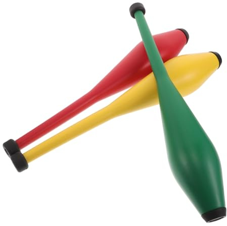HANABASS 3pcs Acrobatic Juggling Clubs for Adults and Bright Red Yellow Green Circus Training Sticks for Coordination Motor Skill Development Party Favor and Outdoor Performance