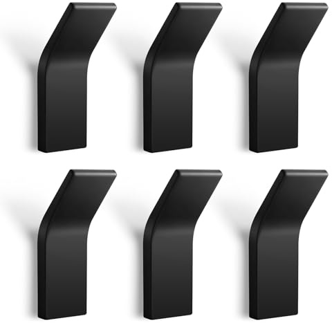 6 ganchos adhesivos extrafuertes, ganchos de pared autoadhesivos, de metal, ganchos adhesivos para baño, autoadhesivos, negros, sin taladrar, ganchos para ropa, autoadhesivos, con 6 adhesivos de