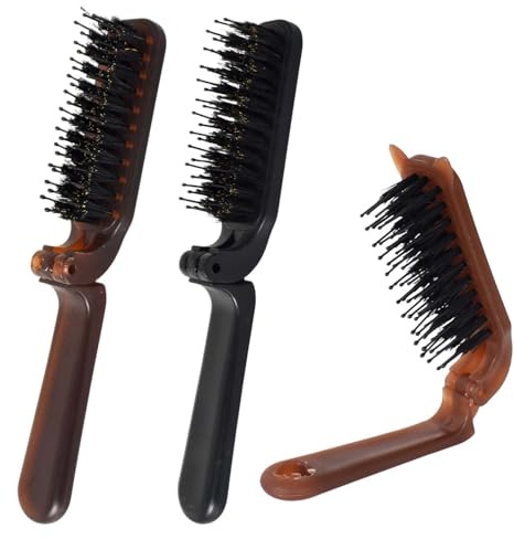 3 Spazzola per Capelli Pieghevole con Setole di Cinghiale e Nylon, 2-in-1 per Lucido e Volume, Spazzola da Viaggio Compatta per Borsetta,Palestra, Ufficio