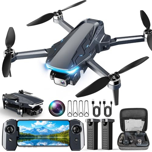 GPS Drone with Camera, 2K HD Drones for Adults, Foldable FPV Drone with GPS Auto Return, Follow Me, Circle Fly, Waypoint Fly, 5G Transmission, Gestures Selfie, Brushless Motor, 2 Batteries,Jet Black