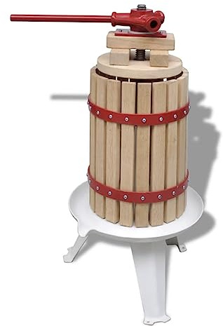 LoogCape Frukt- och vinpress, 6 l av ekträ och gjutjärn, perfekt för hobbyvinodlare, vinproduktion, tillbehör för källare, jäsballong, druvor, äpplen