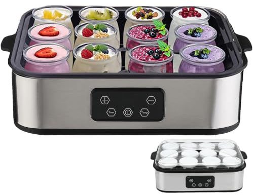1400 Ml Yoghurtmaskin Med 8 Burkar 175 Ml, Automatisk Yoghurtmaskin, | Justerbar Temperatur Och Tidskontroll, 48 Arbetstimmar, För Hemlagad Yoghurt, Hemhälsa Lifeway-gåvor(12 units)