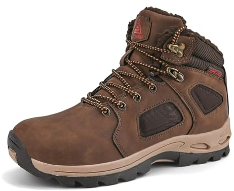 Hombre Botas de Nieve Impermeable Botas de Invierno Forro Piel Zapatillas Trekking Senderismo Sneakers Marrón 44