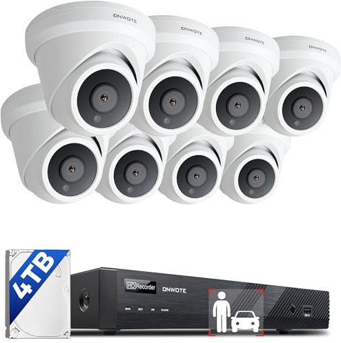 ONWOTE NVR PoE Security Camera System 4K, 16 Channel 6K 12MP Commercial NVR 4TB, 8X 8MP 134° Wired Outdoor IP Cameras with Audio, AI Detection, 8X Cables (Total 480ft), CCTV Kits for Home Businesses
