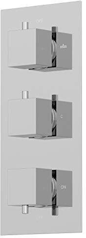 Architeckt® Thermostatic Bathroom Shower Mixer Valve Concealed Triple Outlet Wall Mounted Square Controls Diverter Modern, Chrome