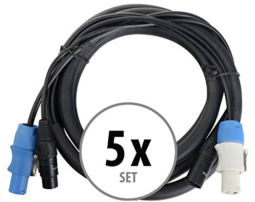 Pronomic Stage PPD-2.5 Cavo Ibrido Powerplug/DMX Set da 5 - Cavo combinato per alimentazione e segnale DMX - Niente più grovigli di cavi nel collegamento agli effetti luce - Lunghezza: 2,5 m - Nero