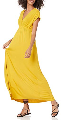 Amazon Essentials Robe Longue cintrée (Disponible en Grande Taille) Femme, Jaune Foncé, M