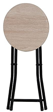 INDA-Exclusiv Sgabello pieghevole da cucina, in legno e telaio in metallo, altezza 47 cm, diametro 30 cm, antiscivolo