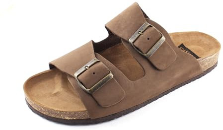 Casual Nubuk Leder Sandalen Herren Echtleder Pantoletten Hausschuh mit Korksohle Made in Spain (Braun, numeric_45)