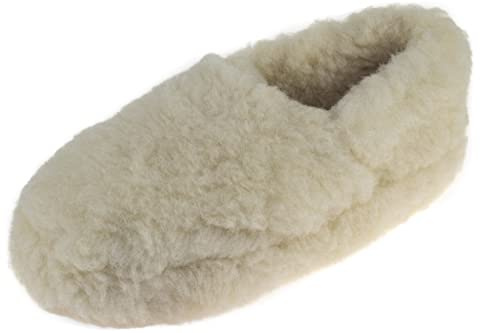 APREGGIO Chaussons Unisex en Laine Mérinos 100% – Pantoufles Hiver Chaudes et Confortables – Blanc 37/38