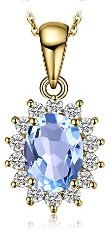 JewelryPalace 1.8ct Diana Princesse Kate Middleton Pendentif Naturelle Blue Topaze en Argent 925 Pour Femme, Plaque Or Jaune Vintage Ensemble Parure de Bijoux Pierre, Collier Chaine Cadeau 45CM