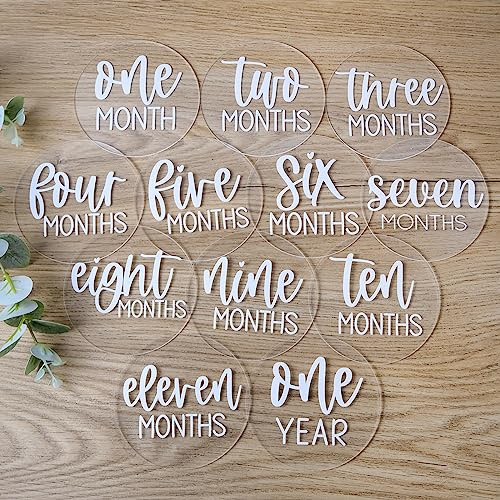 Acrylic Baby Milestone Discs for Photos - 13 PCS Clear Monthly Cards, Photo Prop, Newborn Birth Announcement Sign, Circles Marker