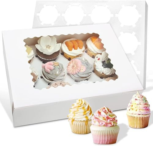Sivaopa 6 Pièces Boite Gateau Carton, Blanc Boite Cupcakes, Boite Cupcakes 12 Trous Pour Biscuits, Muffins, Gâteaux, Chocolats et Emballage de Cupcakes