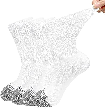 ZFSOCK Chaussettes Diabétiques Homme Femme: Sans Elastique Sans Couture Socquettes Non Comprimantes Amples Classiques Diabetique en Coton Coussin 4 Paires Mi-mollet, Blanc Gris 43-46