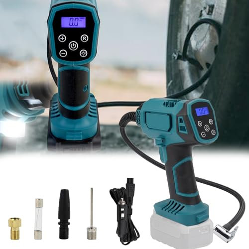 Compresor Batería, Bomba Aire Batería Compatible Con Makita 18v Li-Ion Pantalla LCD Lámpara LED Indicador Presión Neumáticos Y Con 4 Boquillas Bomba Aire Coche Eléctrico (Sin Batería)