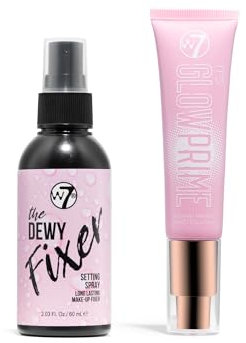 W7 The Fixer Glow Set - Makeup Primer & Setting Spray Duo for Radiant, Dewy Finish - Golden Sheer Coverage, Lightweight & Non-Sticky