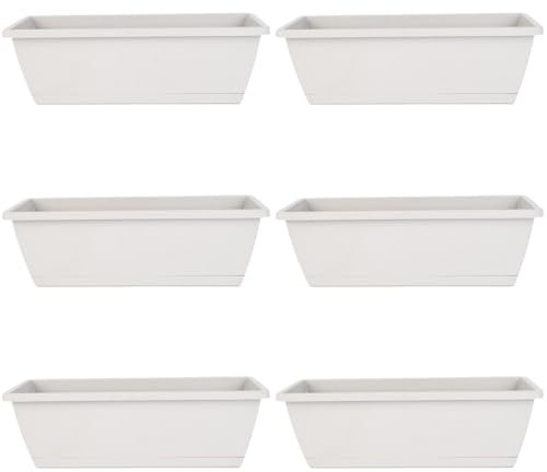 Suxdlan Fioriera box 6pcs fioriera ventilata con rettangolare PP con vassoio 16.9x7.1x6.3in Scatole di finestre fiore di verdure per il giardino da davanzali del balcone, grigio chiaro
