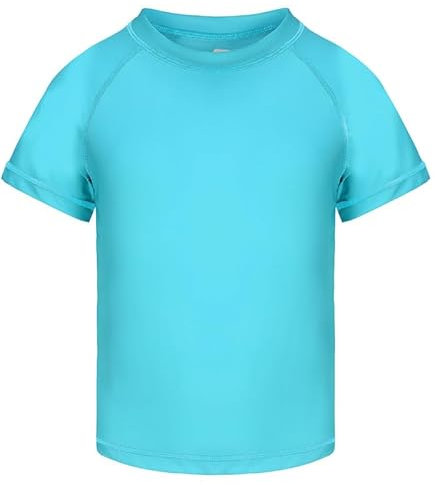 Csqtongan Jungen Schwimmshirt UV Shirt Schwimmen Top Badeshirt Kinder Kurze Ärmel Rash Guard Bademode Schnell Trocken T-Shirt Himmelblau L