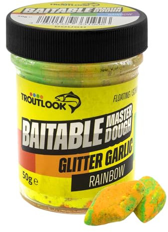 Troutlook Baitable Master Dough Mix Pack Forelleteig Forellenpaste Forellenteig Forellenköder (Garlic, Rainbow, 50g)