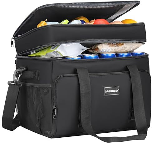 Hulongo Bolsa Térmica Isotérmica Grande Bolsa Nevera Doble Impermeable a Prueba de Fugas para Picnic, Viajes, Camping, Compras y Pesca, 42L, Negro