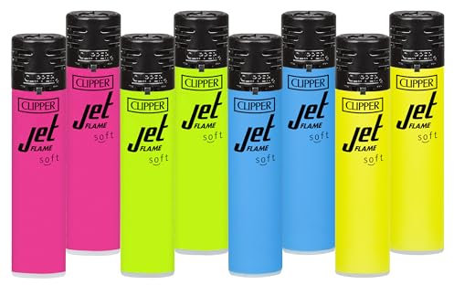 Clipper - Juego de 8 Mecheros Jet Flame Recargables en Colores Variados | Encendedores con Llama Jet