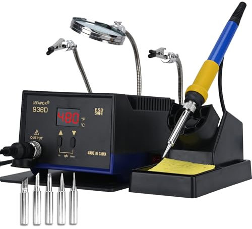 COVVY 936D Lötstation, 60 W digitale Lötstation, Schweißkolben, Haushaltslöten, einstellbare Temperatur, Industriequalität, Wartungswerkzeug, mit LED-Lichtlupe