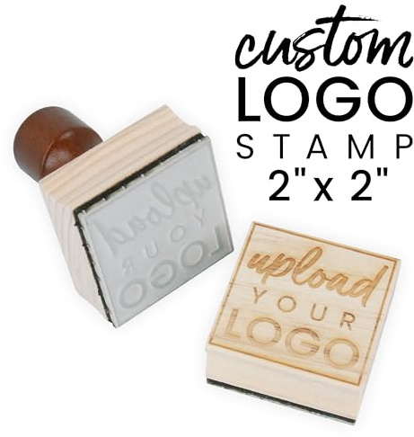 ExcelMark Custom Logo Stamp - Personalized Wood Rubber Stamp - Upload Your Own Image (2x2)