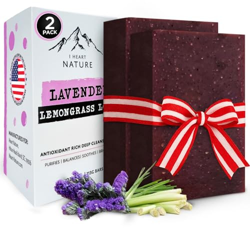 iHeart Lavender and Lemongrass Soap (Pack of 2) - Deep Cleansing and Soothing Care for Sensitive Skin with Infusion of Shea Butter and Sea Salt for Luxurious Foam and Freshness