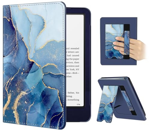 FINTIE Custodia per 7 Kindle Paperwhite (12ª Generazione, 2024) e Kindle Colorsoft (1ª Generazione, 2025/2024) - Protettiva Supporto Cover con Slot per schede & Hand Strap, Ocean Marble