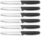 DMJJSD Frühstücksmesser Wellenschliff 6-teilig, Tafelmesser Scharf Brotmesser Wellenschliff Brötchenmesser Tomatenmesser Buttermesser Stabiler Kunststoffgriff Spülmaschinenfest 22 cm,Edelstahl,Schwarz