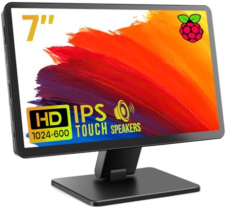 ROADOM Touch Screen Monitor with Case, 7’’ Raspberry Pi Screen, IPS FHD 1024×600,Responsive and Smooth Touch,Dual Built-in Speakers,HDMI Input,Compatible with Raspberry Pi/PC/Camera/Gaming/TV