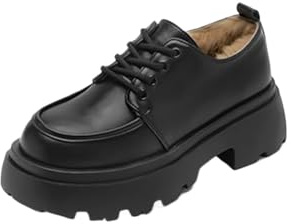 Kvinnors Mysiga Plyschfodrade Oxford Brogues Med Tjocka Klackar Med Skosnören, Nya Höst/vinterstil Plattformsskor Oxfords Creepers Dress Läderskor(Black,39 EU)