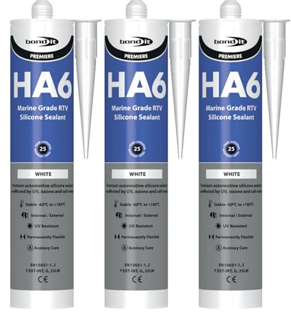 Bond It HA6 High Modulus Marine Silicone Sealant – 3x White, 310ml | Aquarium-Safe – UV & Saltwater Resistant – Waterproof – Flexible | Ideal Sealant for Glass – Gaskets – & High Movement Joints