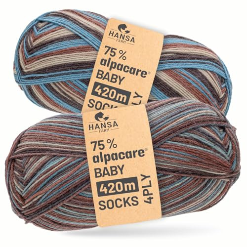 HANSA-FARM | Alpacare 75 % tvättbara babyalpacka strumpor 224 g set (2 x 112 g) strumpull reptålig ull för stickning och virkning – SE8 Misti Hues