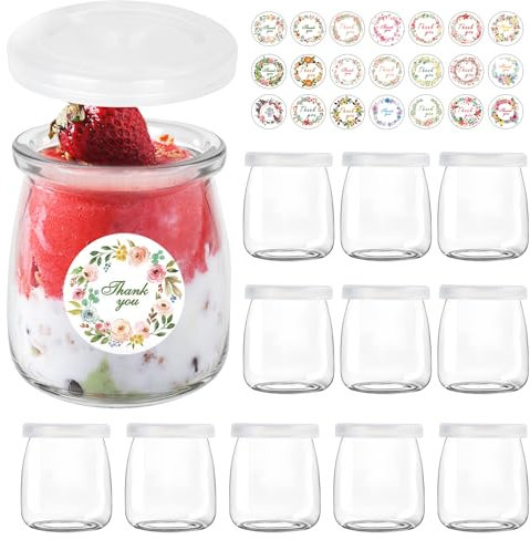 BBWELL 150ml Dessertgläser,Durchsichtige Joghurtgläser with Lid (12 Stück) - Joghurtgläser mit Deckel,Joghurt-Gläser, Weckgläser Glas Einweckgläser Tulpenglas für Marmeladen, Gelees, Honig, Desserts