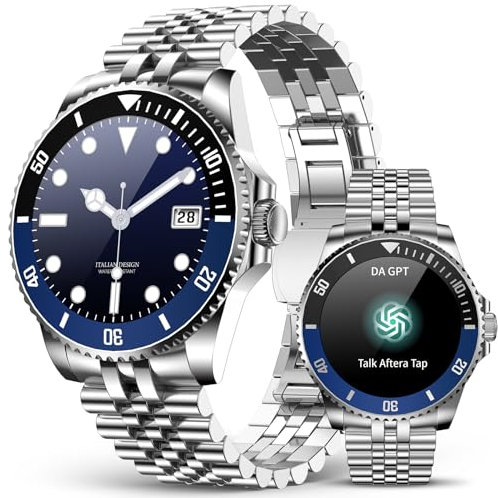 DA GPT Smartwatch Herren, 1,19'' AMOLED Smart Watch mit Bluetooth Anrufe, 107 Sportmodi Fitnessuhr mit Herzfrequenz Schlafüberwachung Schrittzähler, IP67 Wasserdicht Runde Uhr für iOS Android Silber