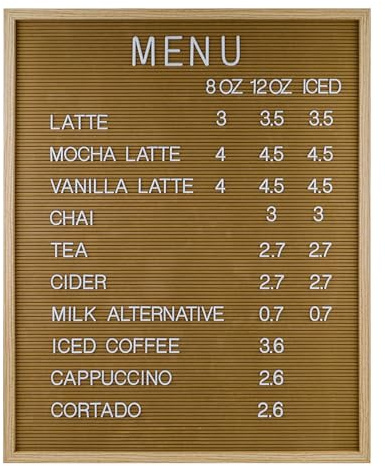 C CRYSTAL LEMON Tablero de letras de 61 x 76 cm, capuchino, 966 letras de fieltro, letrero grande, tablero de menú para restaurante o camión de alimentos, tablero con letras intercambiables, tablero
