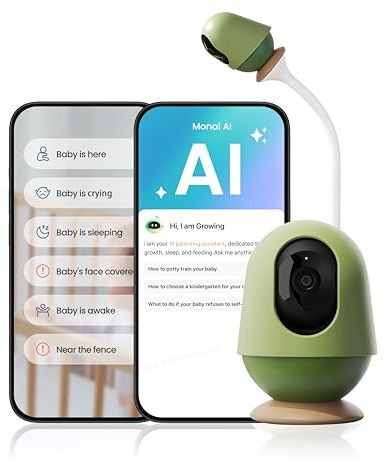 Monai Baby Monitor with Camera and Audio, 3K 5MP Night Vision,WiFi Baby Camera for Room, Smartphone App Control, Pan Tilt, 6X Zoom, AI Cry/Face-Cover/Sleep Alerts, Virtual Fence, No Monthly Fee