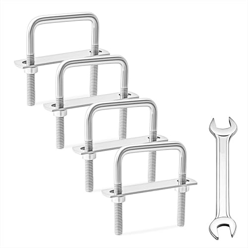 Perno en U, M8 Pernos en U Cuadrados Tornillo En U de Aceros Inoxidables con Tuercas y Arandelas Placa de Marco para Fijación de Tubería 40mm de Ancho Interior 4 Piezas M8 40x65mm