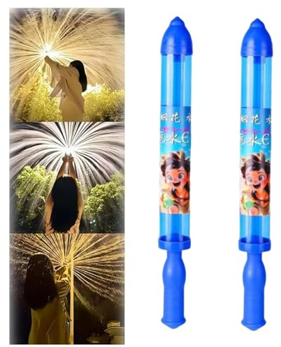 2 Pcs Firework Water Gun,Romantic Firework Style Water Spray Toy for Couples, Pull-Out Sprinkler Spray Toys Family Friends Interactive Pool Game for Bathing, Pool Gift for All (C1) (Blue 2pcs)