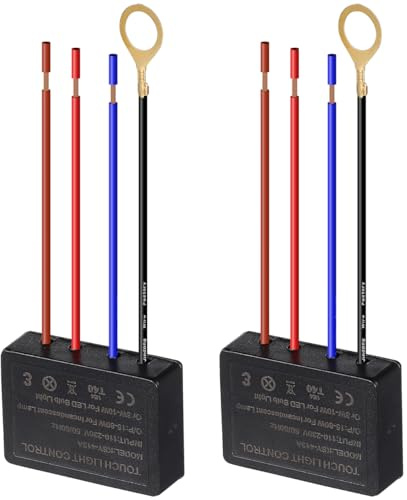 SEWACC Pack de 2 módulos de control de intensidad de lámpara táctil con 4 segmentos para lámparas de mesa, modo de atenuación de 4 segmentos, compatible con lámparas LED regulables, negro, profundidad