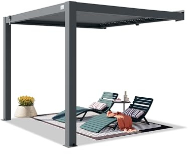 PRIMEYARD Pérgola adosada 3x3 m Postes de Aluminio con Techo de Lamas de Aluminio pérgola de Pared de Color Antracita