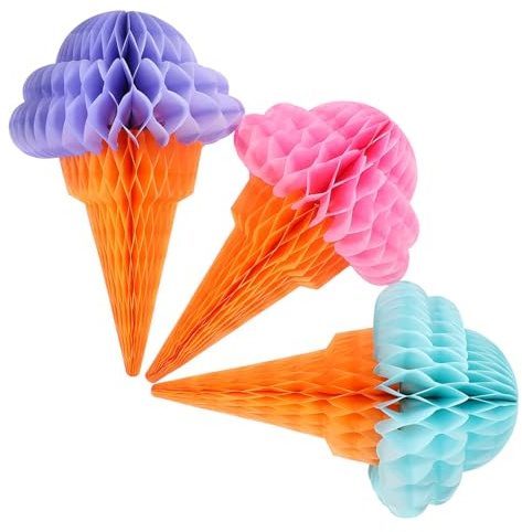 Gadpiparty Decorazioni per Feste Hawaiane 3 Pezzi Ciondoli Sfera Nido d'Ape a Forma di Gelato in Carta e Metallo, Atmosfera Estiva per Party e Decorazioni Casa Colore Casuale