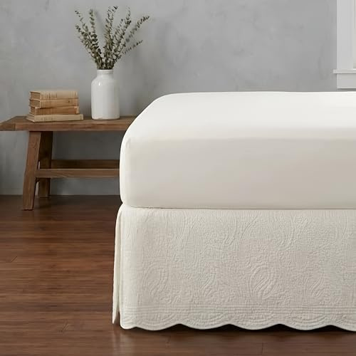Greenland Home Paisley Quilted 100% Cotton Bed Skirt, Ivory, King